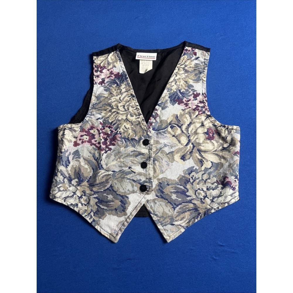 Vintage Definitely California Kids Tapestry Vest Floral Beaded Fringe Cropped